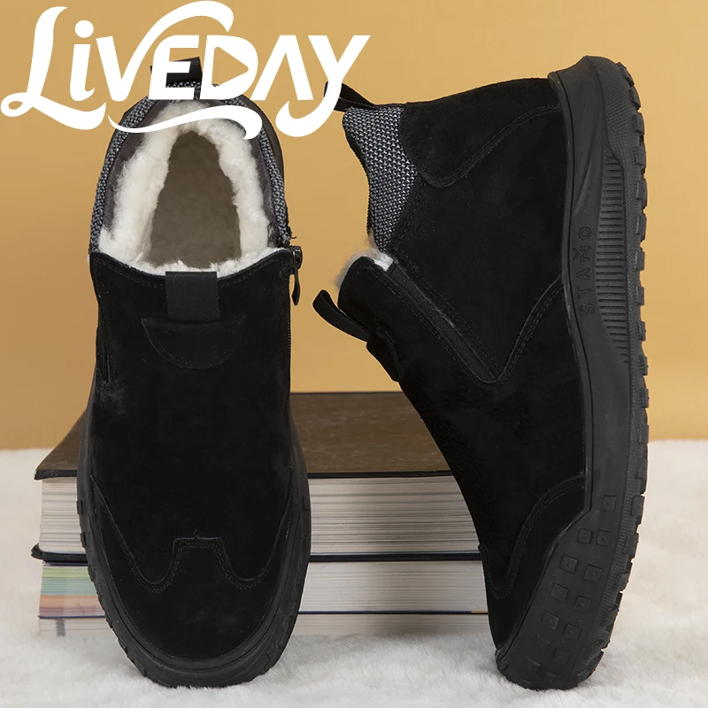 

LiveDay Winter High Top Warm Boots with Leather Surface for Men's Casual Shoes Anti Slip Soles Fashionable and Trendy Shoes