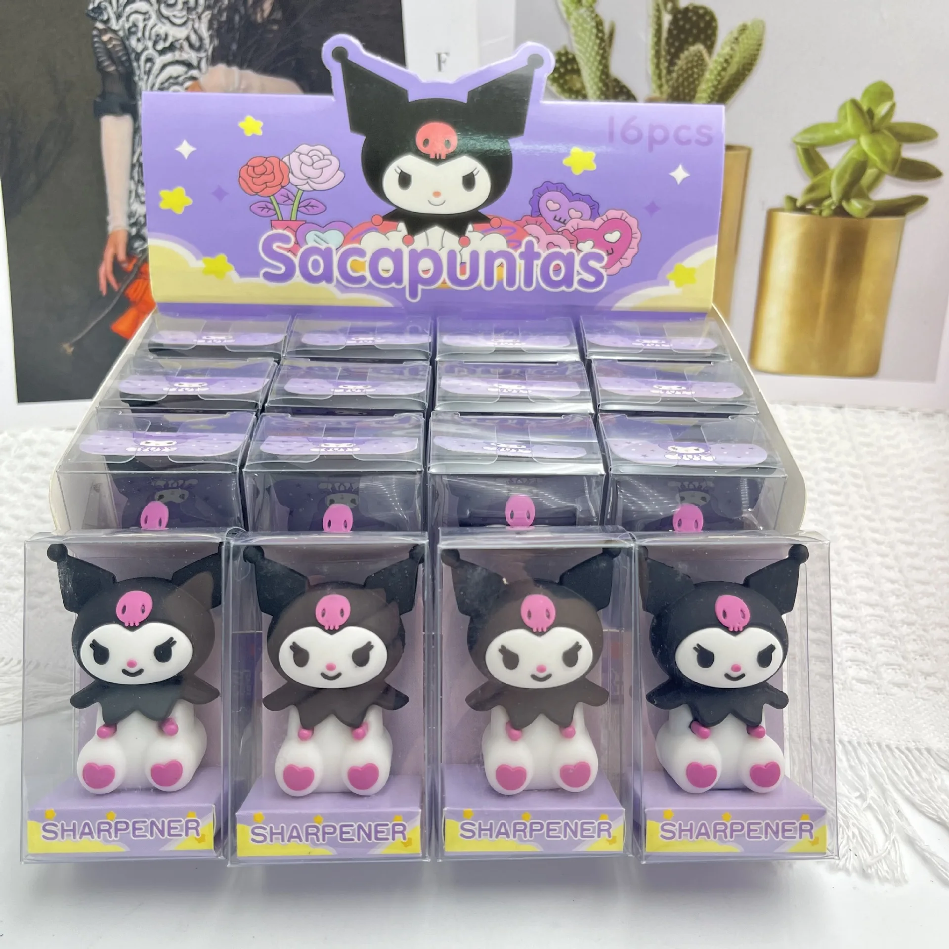 1pc caneta e borracha dois em um kuromi melodia apontador de lápis de dupla finalidade, borracha, plaina de caneta e apontador de lápis