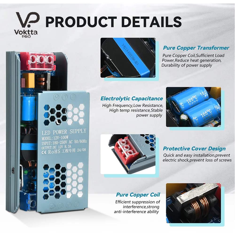 

Блок питания 220В на 12В, импульсный, для светодиодных лент, тонкий, преобразователь, драйвер для LED-подсветки