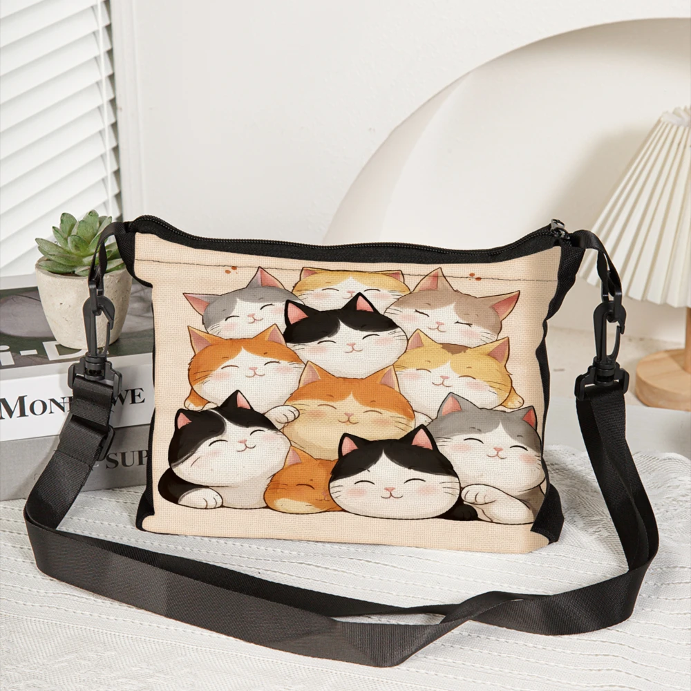 1pc Crossbody Bag Cute Cats Sleeping Together Pattern Shoulder Bag Storage Polyester Daily use Underarm bag Pouch Ladies Travel