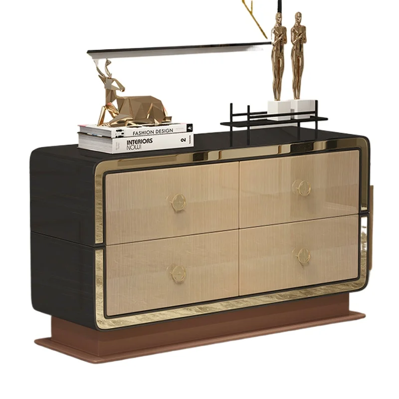 Italian simple decoration dining side cabinet Hong Kong style luxury living room solid wood high-end four-chest cabinet