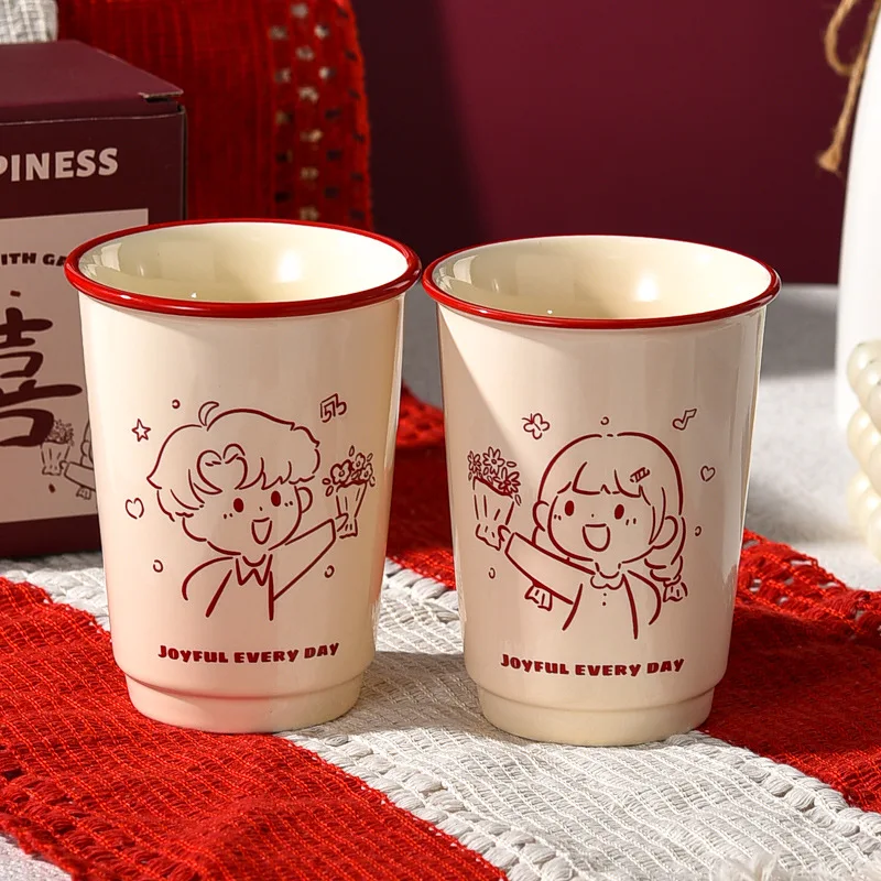 360ml New Chinese Style Couple Cups Cartoon Ceramic Mugs for Wedding Valentine's Day Gift Toothbrush Cup