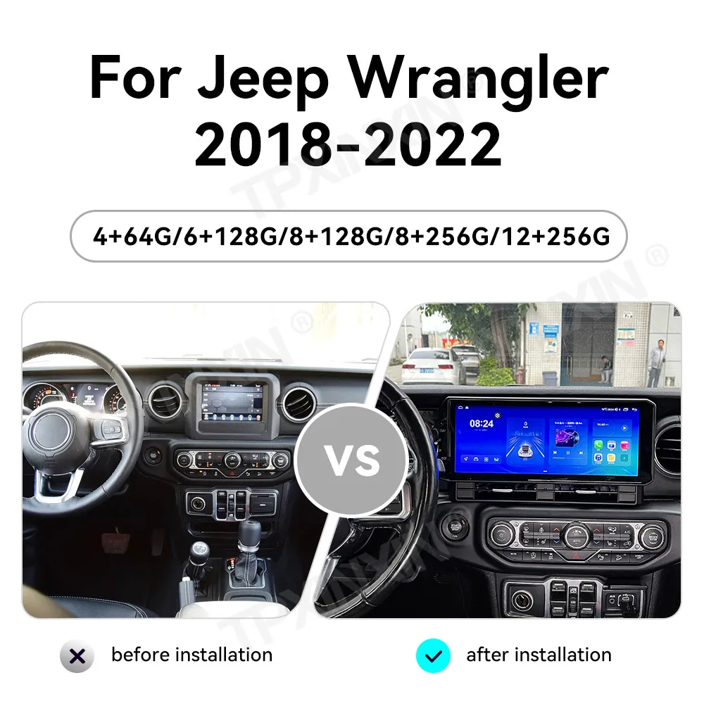 24.6 Inch Screen Car Radio For Jeep Wrangler 2018-2022 Android GPS Navigation Multimedia Video Stereo Receiver Head Unit