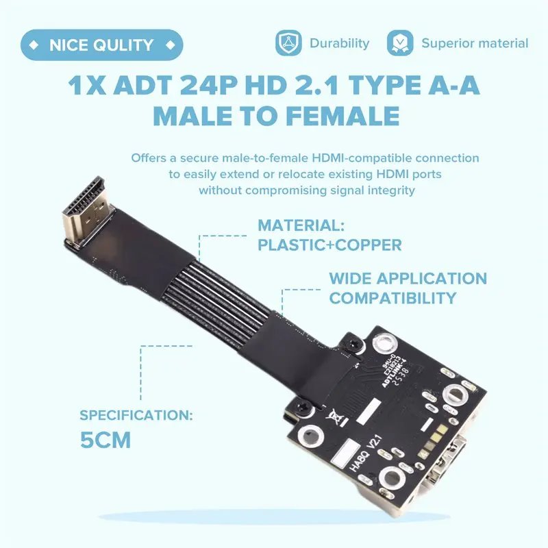 B76B ADT 24P 2.1 Type A-A Male to Female Flat FFC Extension Cable 5CM, 8K 4K Flexible Ribbon for FPV Drone PTZ