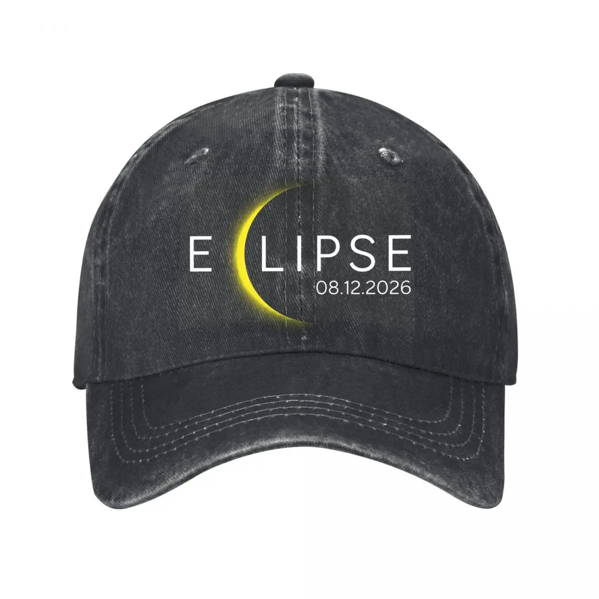 ECLIPSE 03 12 2026 Yellow Crescent New Vintage Washed Cotton Baseball Cap Sun Hats