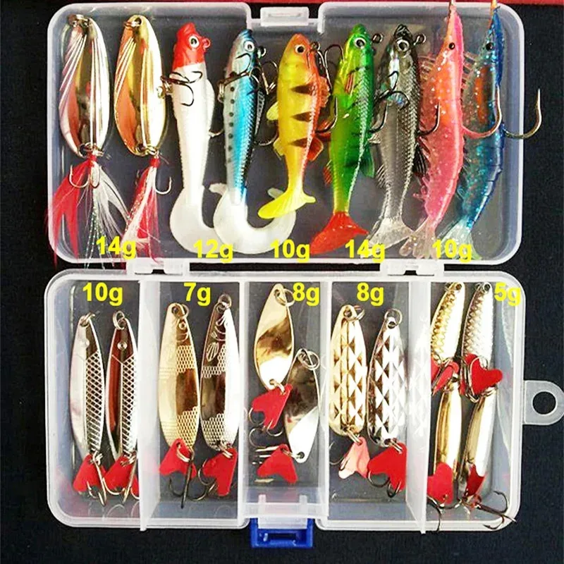 Angelköder-Set, harte künstliche Wobbler, Metall-Jig-Löffel, weiches Silikon, Ködergerät, Zubehör-Set für Süß- und Salzwasser