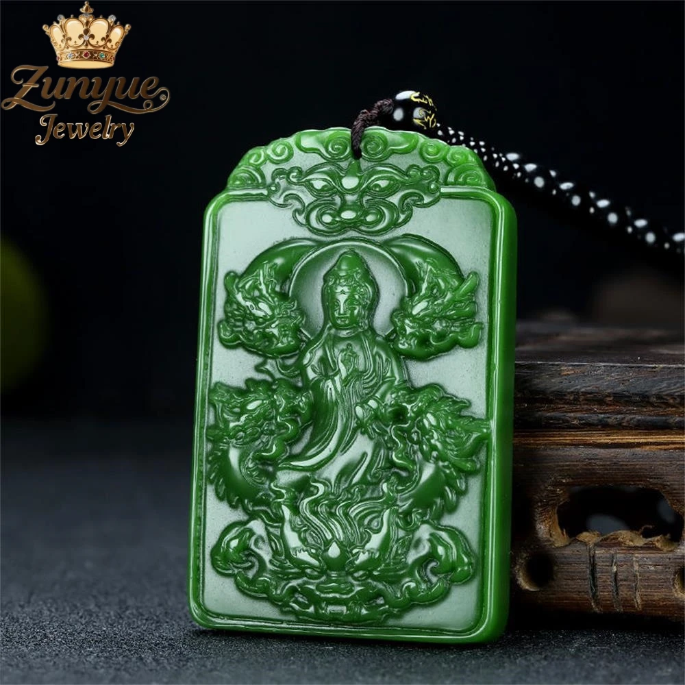 

Natural Hetian Jade Dragon And Guanyin Pendant Luxury Quality Fashion Fine Jewelry Exquisite Elegant Popular Charms Young Gift