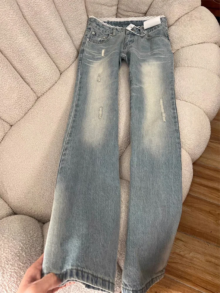 

Джинсы женские больших размеров, синие, прямые, с высокой талией, микро-клеш, весна-лето