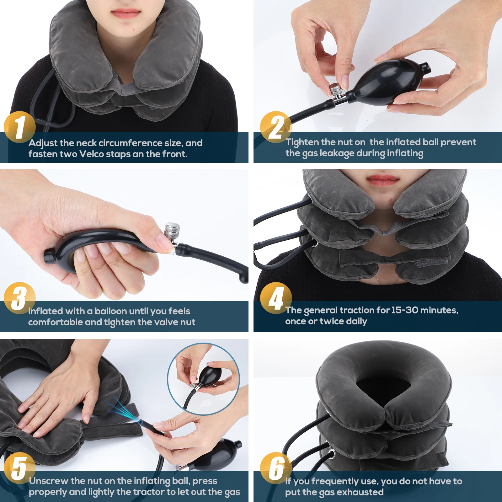 Neck massager pillow showing its inflatable feature