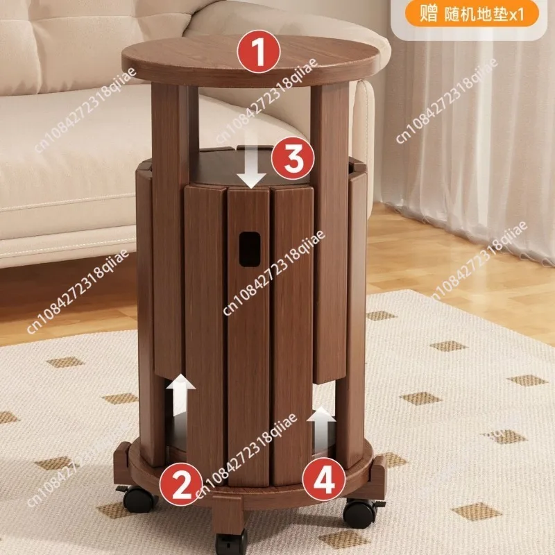 Wood Round Stool with Rattan Seat, Breathable Woven Wicker Stool for Living Room/Dining, Stackable Space Saving Extra Seating