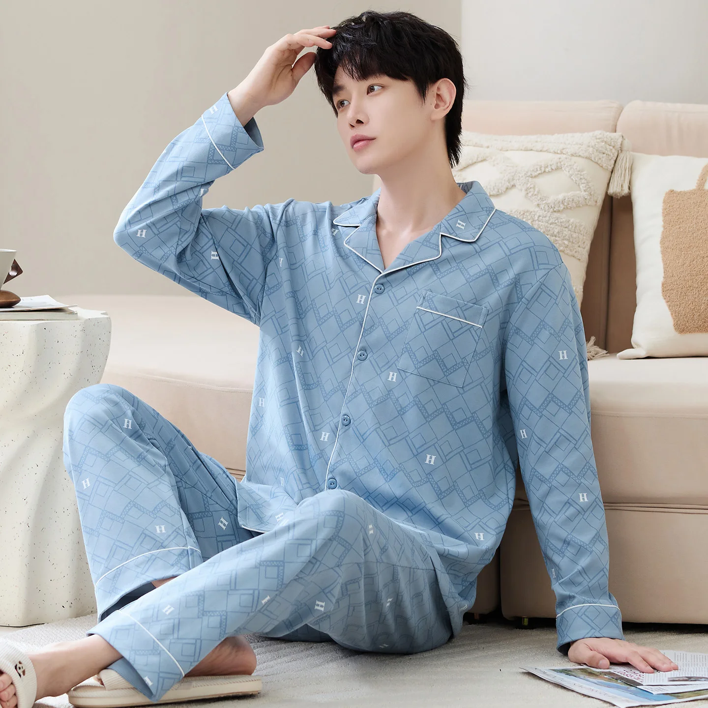 

Cotton Pajamas Set For Men 2025 New Fashion Pijamas Hombre Big Size L-5XL Lounge Cardigan Nightwear Male Korean Fashion Pyjamas