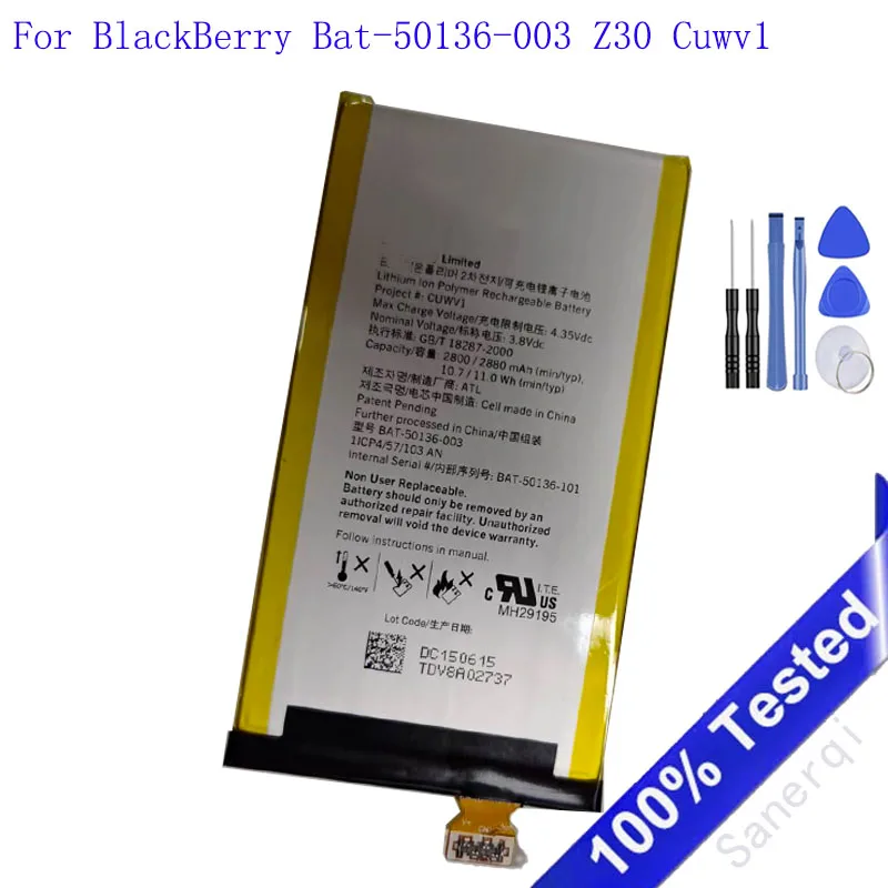 2880mAh para BlackBerry Bat-50136-003 Z30 Cuwv1 nueva batería de teléfono móvil + herramientas