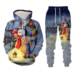 Popular Christmas Christmas Snowman Pullover Set 3D Printed Adult Sweater Set Street Hip Hop Trend Fashion Sports Hoodie Set