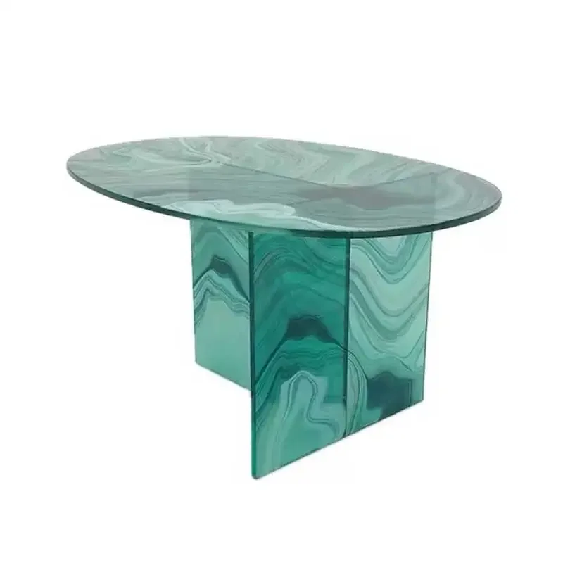 

Nordic minimalist water corrugated glass coffee table, Italian living room bedroom round edge table, dream streamer