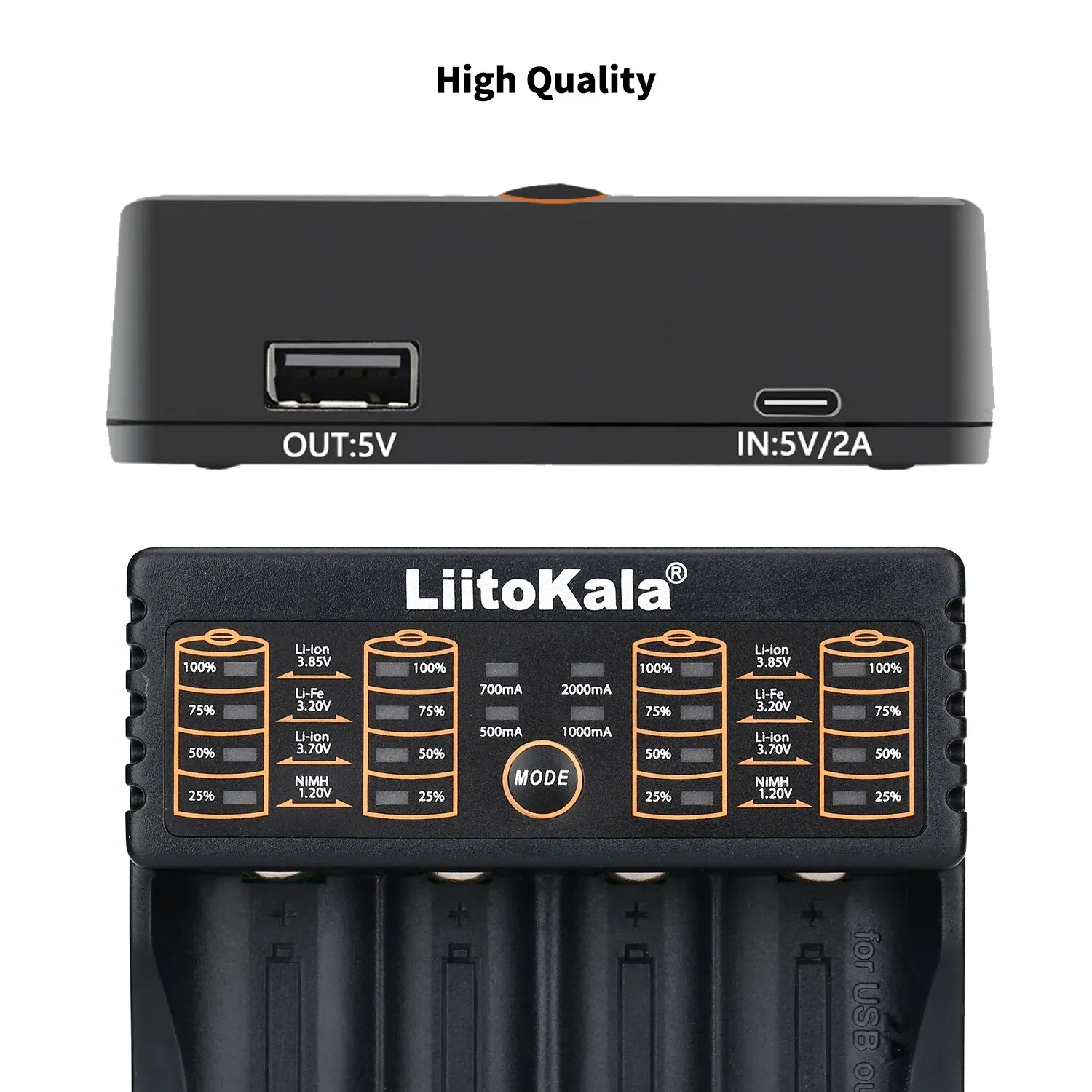 Liitokala Lii-202 Lii-402 5V2A Output Type-C Wire Interface Universal 3.7V 3.2V 3.85V 18650 21700 Rechargeable Battery Charger