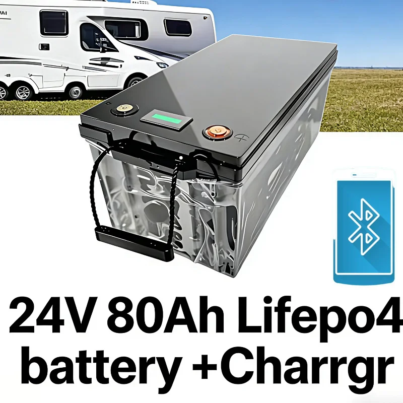 24V 80Ah LiFePO4 Battery Pack with BMS 8S + 10A Charger | Portable Lithium Iron Phosphate Battery for Electric Car Energy Storag