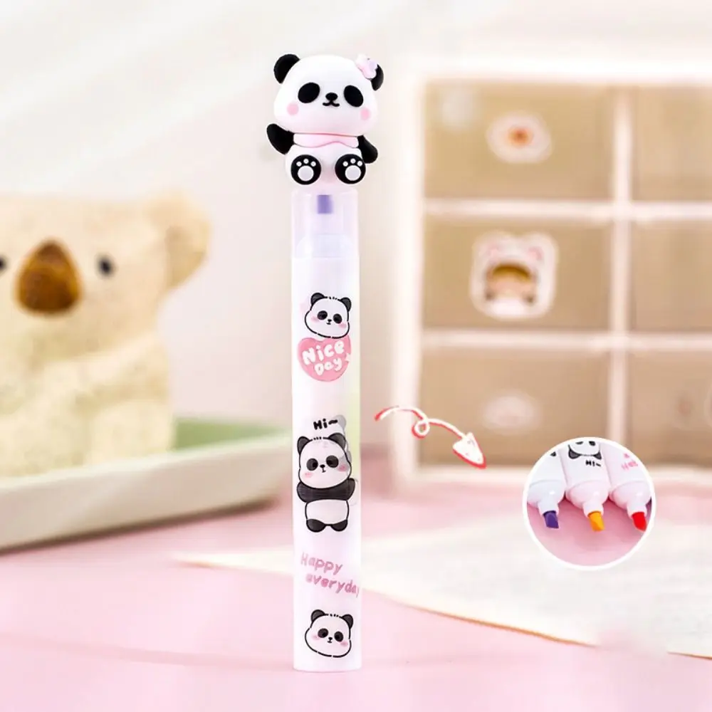 3 in 1 Cute Panda Highlighter Pen Creative Colorful Marker Pen Multifunction 3 Layer Splicing Diy Color Ledger Pen School Office
