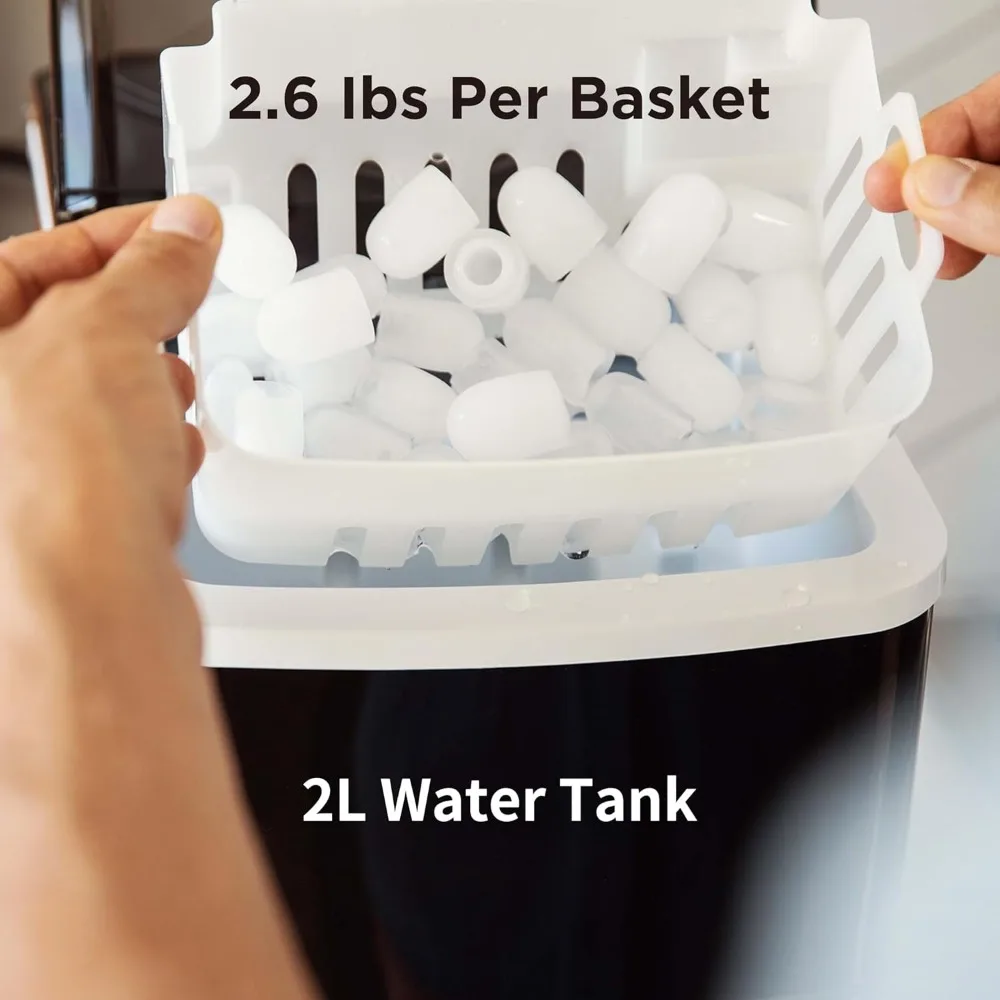 9 Cubes Ready in 6 Mins, 26lbs in 24Hrs, Self-Cleaning Ice Machine with Ice Scoop and Basket, 2 Sizes of Bullet Ice