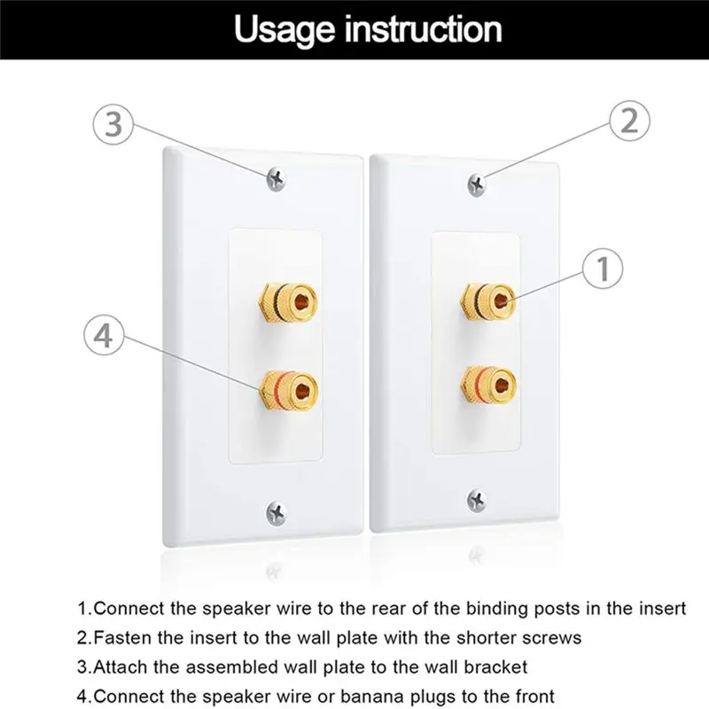 Y50A-8 Pack Single Gang 1.0 Speaker Wire Wall Plate (Banana Plug Wall Plate) For 1 Speaker, White