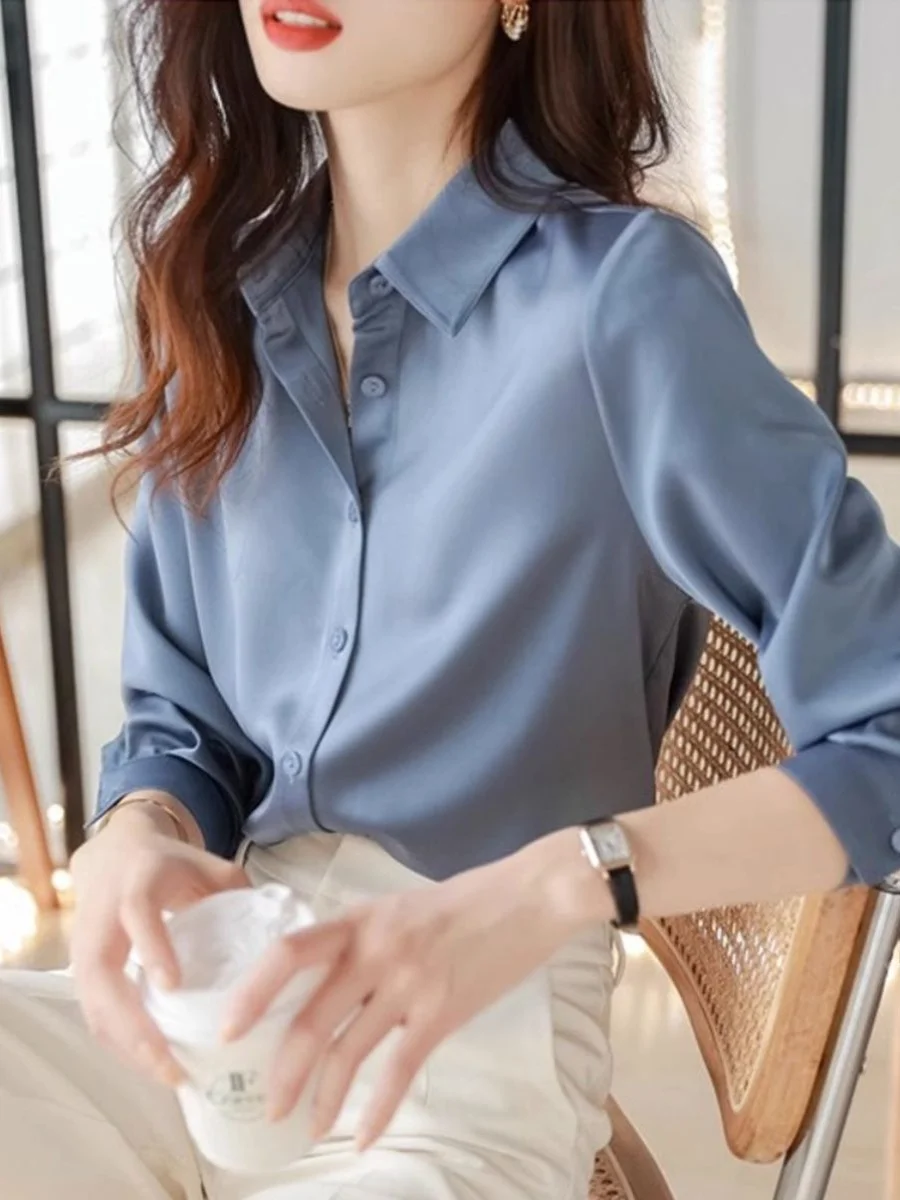 Ele White Silk irt Damen Frühling Sommer Simple Dry Busin Commute Profional irt Korean Sle Loose Fit Button D...