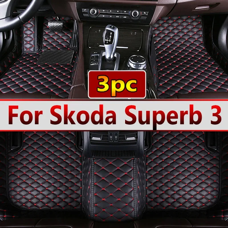 Custom Made Leather Car Floor Mats For Skoda Superb 3 2016 2017 2018 2019 2020 2021 Carpets Rugs Foot Pads Accessories