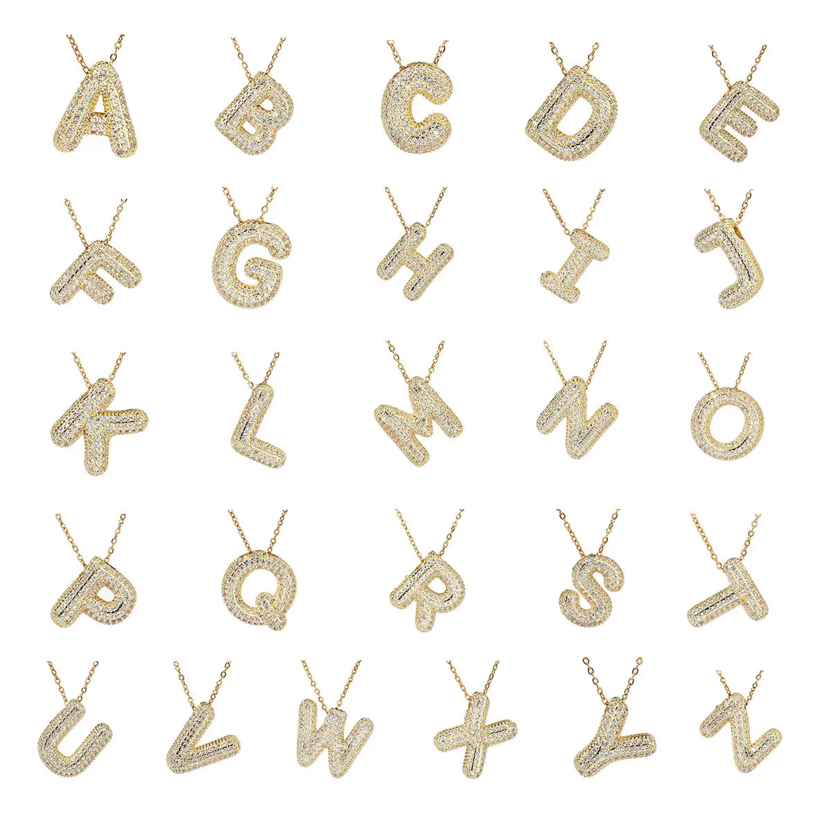 26Pcs/Lot Copper CZ Zircon Stone Bubble Initial Name Letter A-Z Pendant DIY Necklace Women Girl Jewelry Gifts