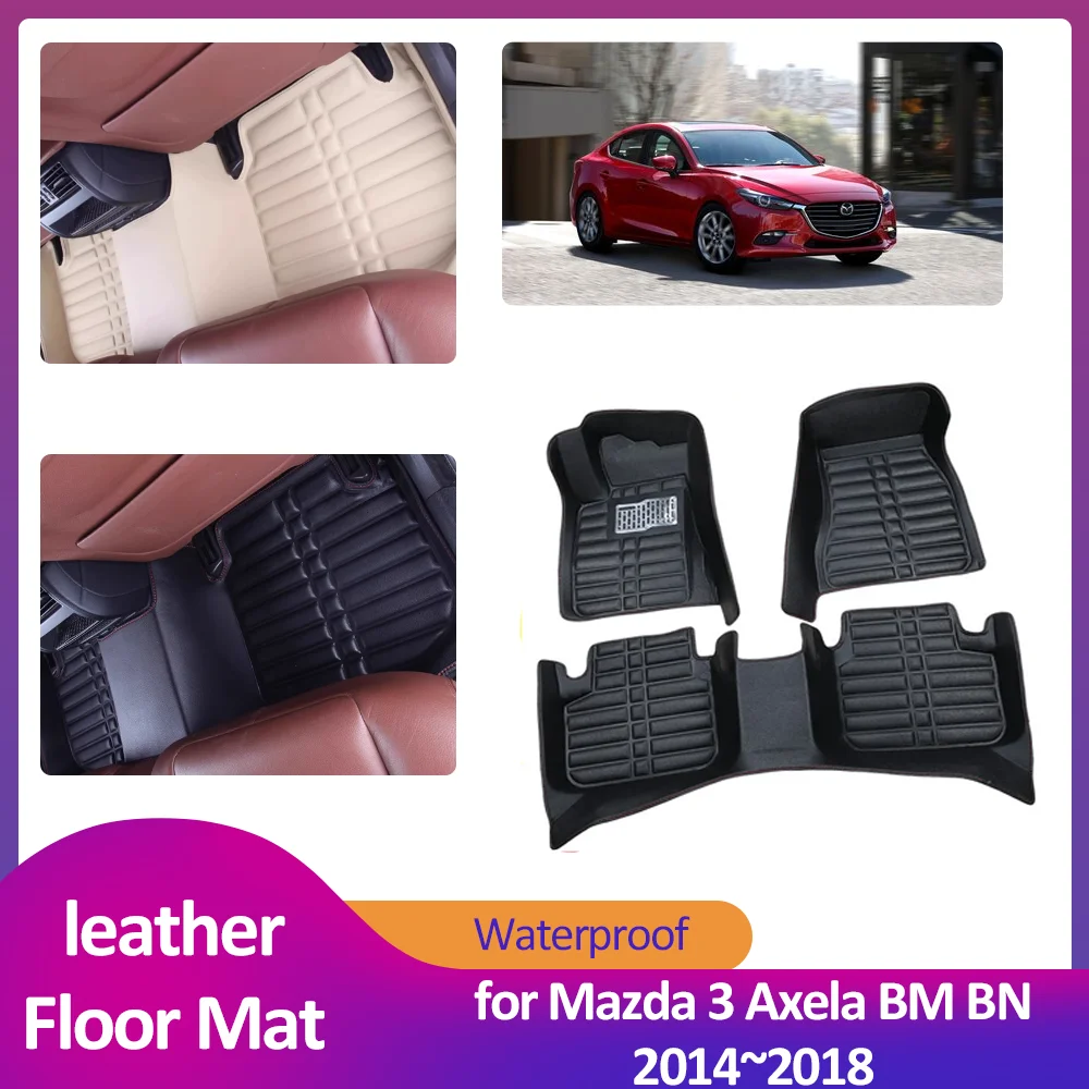 Car Floor Mat for Mazda 3 Axela BM BN 2014~2018 2015 2016 Leather Foot Inner Liner Waterproof Carpet Pad Custom Rug Accessories