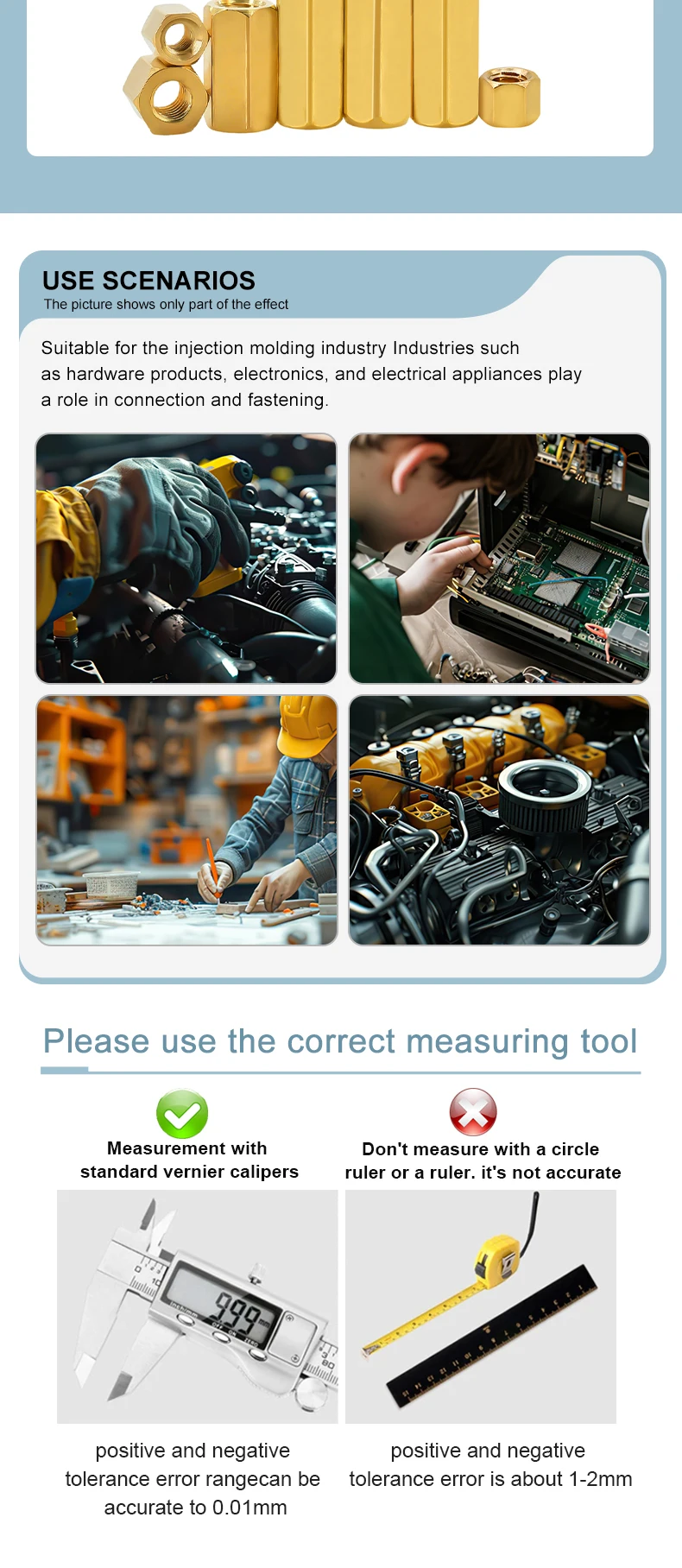 Großhandel M2 M2.5 M3 M4 M5 M6 M8 Sechskant-Messing-Abstandsbolzen für Motherboards, Gewindebolzen, Säulenbolzen, Distanzbolzen – Detail 4