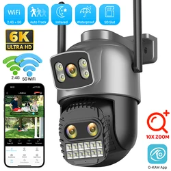 6K 15MP IP Camera Outdoor Three-Lens 10X Zoom IR 100M WiFi Camera 4K 8MP Dual Screen Security PTZ Cam Auto Tracking Surveillance