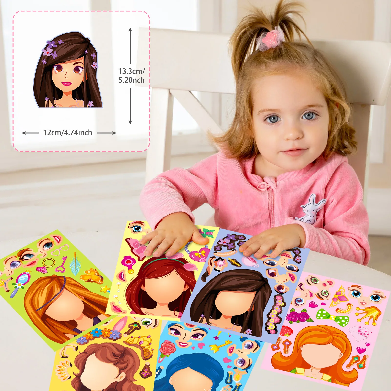 6/18 Sheets Children DIY Puzzle Sticker Cute Little Princess Face Creative Anime Cartoon Assemble Stickers Kids Toys Girls Gifts