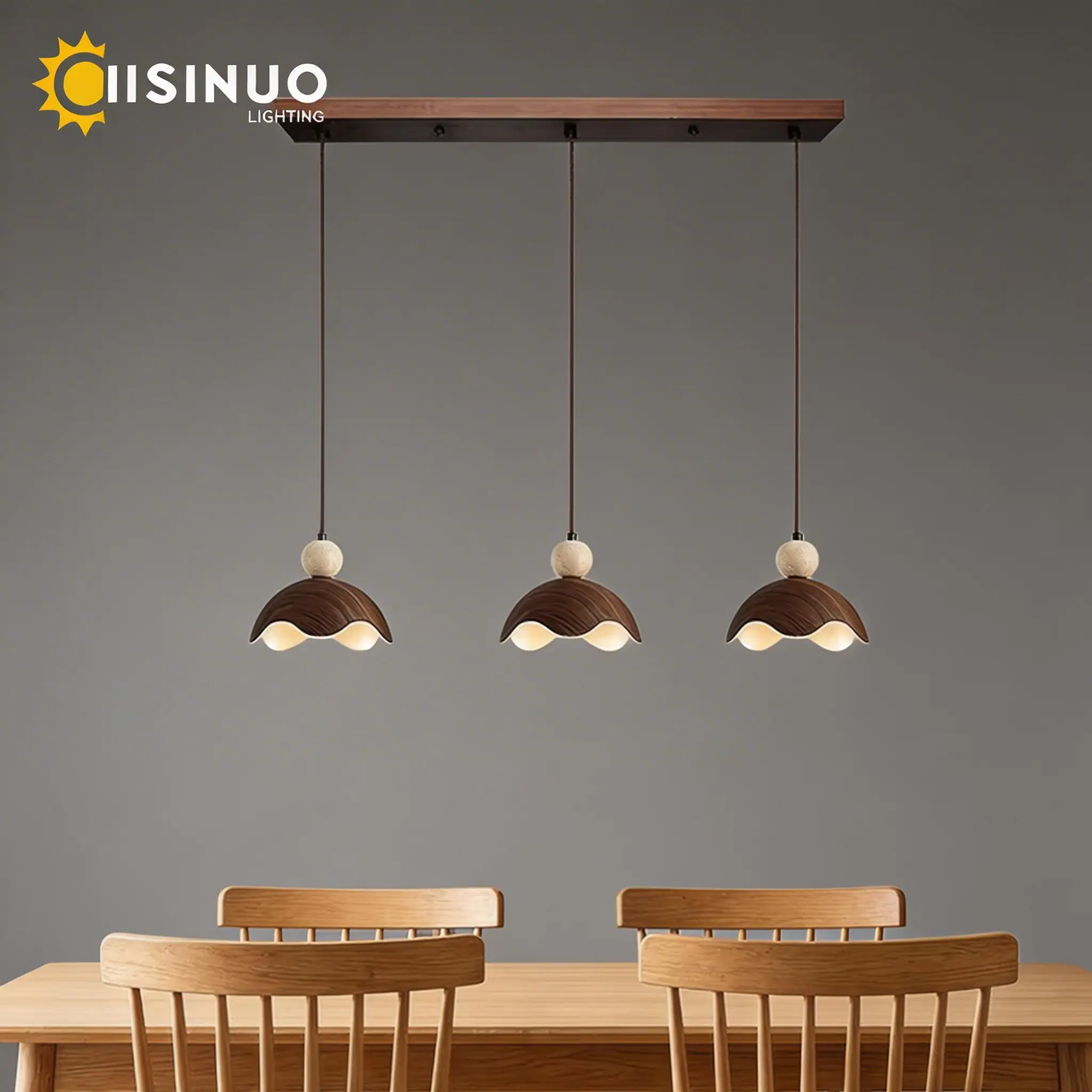 Wabi Sabi Style Wooden Pendant Light Natural Stone Chandelier for Dining room 3 Heads Ceiling Lamp for Home Kitchen Island Decor