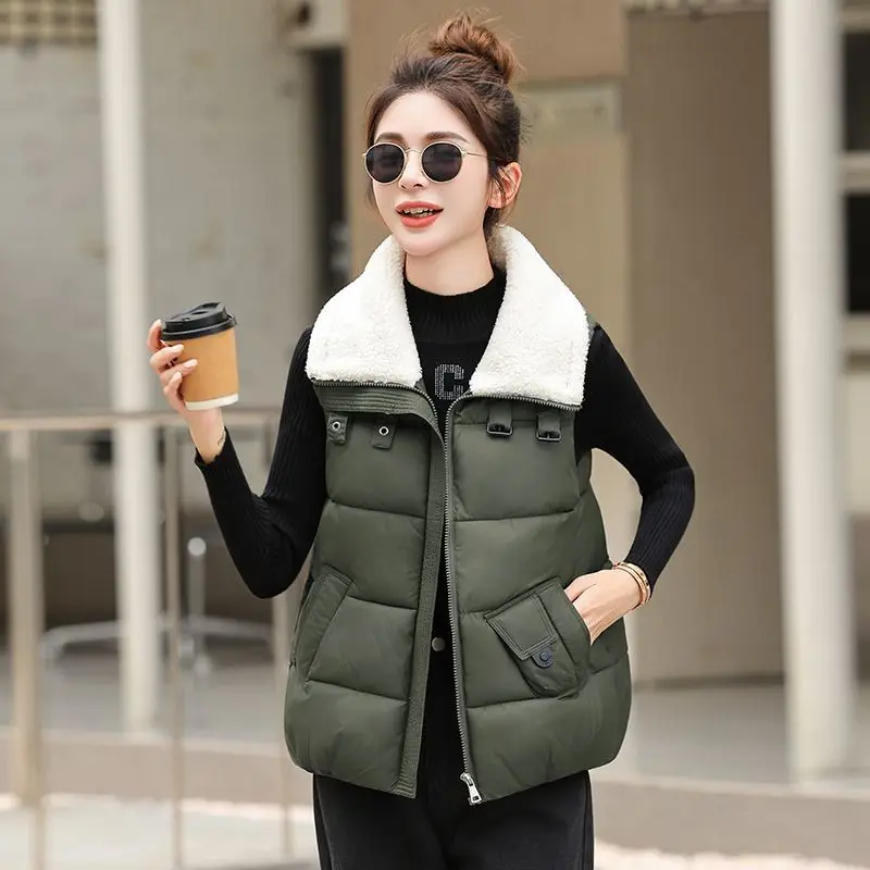 Explosions Cotton-Padded Jacket Vest Coat Women Autumn Winter 2027 New Sleeveless Jacket Lapel Fashion Tank Waistcoat Top Female