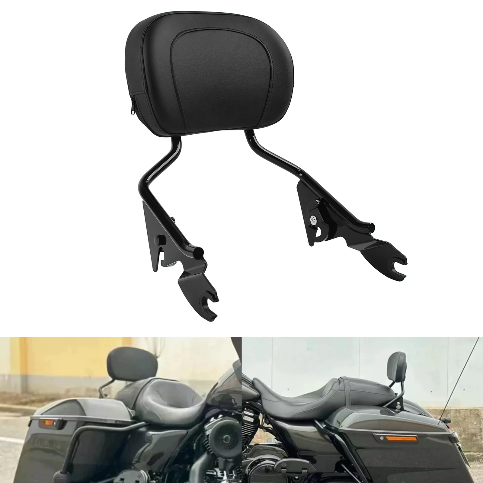 

Мотоциклетная спинка для пассажира Sissy Bar для Harley Touring Street Glide Road Glide 2009-2024, вертикальная черная спинка