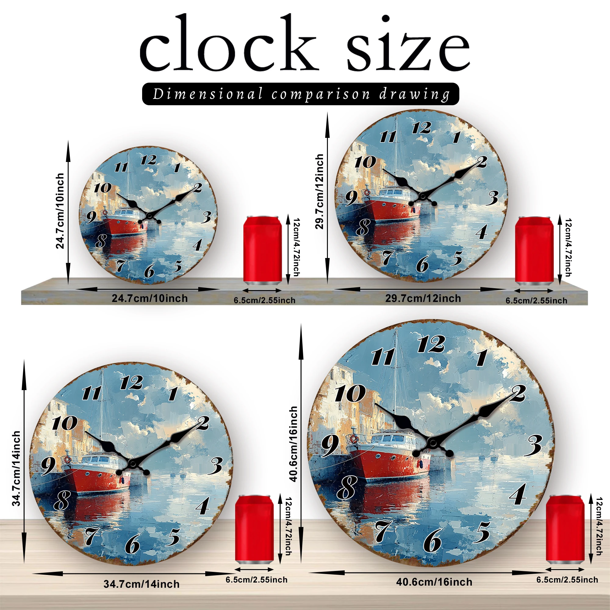 Harbor View with Boats Wall Clock, Nautical Coastal Home Decor