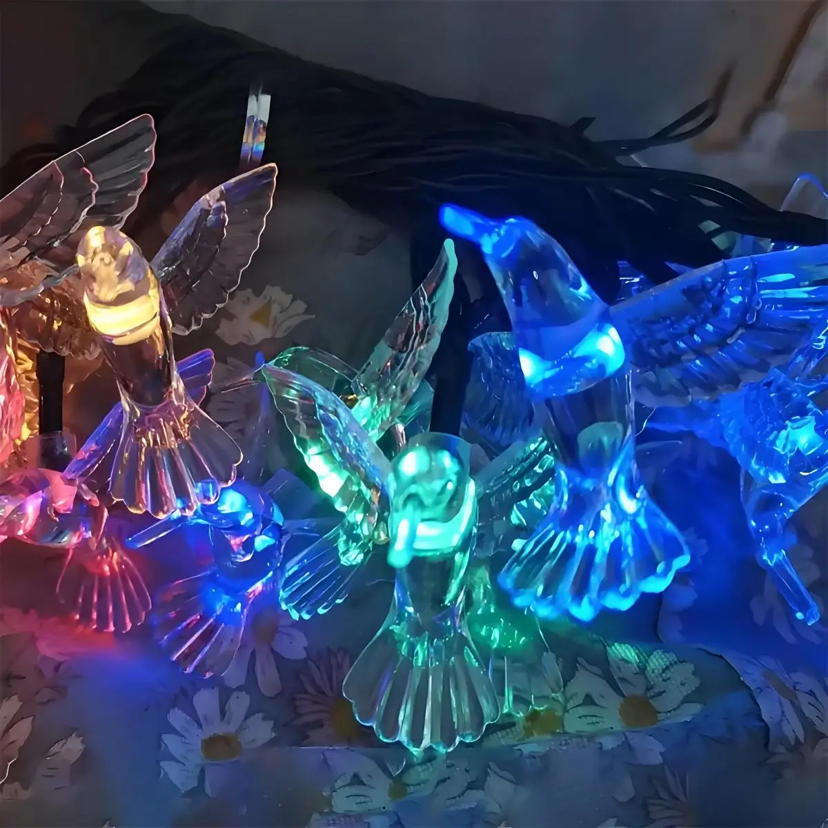 Cadena de luz solar - Lámpara de hadas de 20 LED Lámpara de colibrí para jardín al aire libre, decoración de patio y valla, ahorro de energía, impermeable, 8 modos de iluminación, decoración navideña