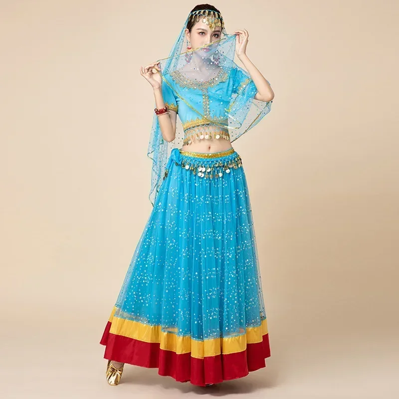 Adult Female Indian Dance Bollywood Belly Dance Costume Contrast Color Large Swing Skirt Group Dance Performance Costume 2025 view 6