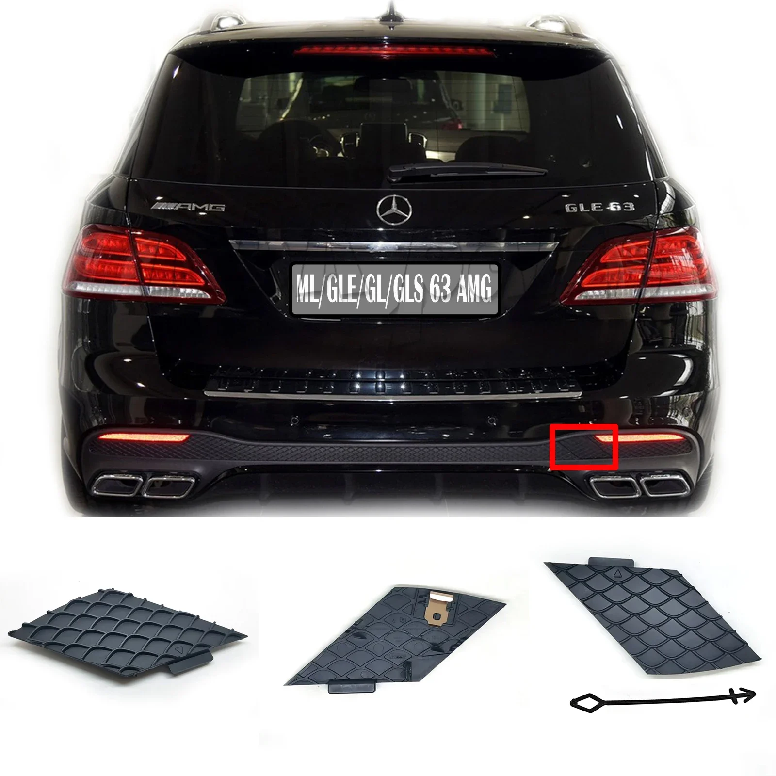 Fit 15-19 Mercedes W66 X166 ML63 GLE63 GL63 GLS63  AMG W292 Coupe Hook Eye Cap Rear Tow Cover