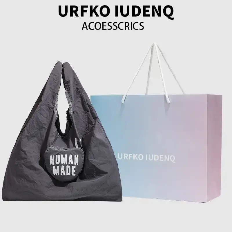 

2025 HUMAN MADE Men & Women Storage Bag, Love Print Foldable Tote Bag, Waterproof Portable Shopping Bag for Daily Use