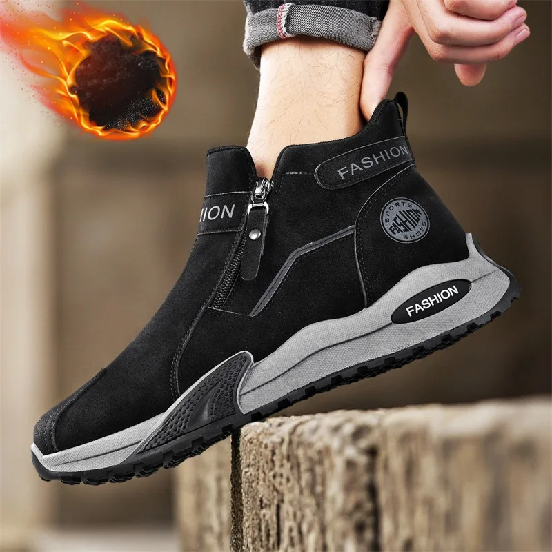 Men's Winter Snow Boots Warm Fur Lined Fleece High Top Ankle Boots Waterproof Slip Resistant Fashion Platform Casual Shoes