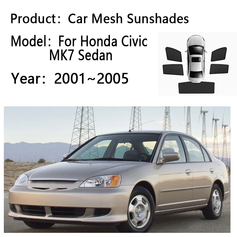 For Honda Civic 2001~2005 2002 Sedan MK7 Car Sunshade Privacy Mesh Curtain Sun Shade Heat Insulation Sunscreen Visor Accessories