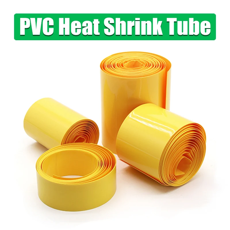 

2M Yellow PVC Heat Shrink Tube 18650 Lipo Battery Width 17mm ~ 80mm Insulated Film Wrap lithium Case Cable protection Sleeves