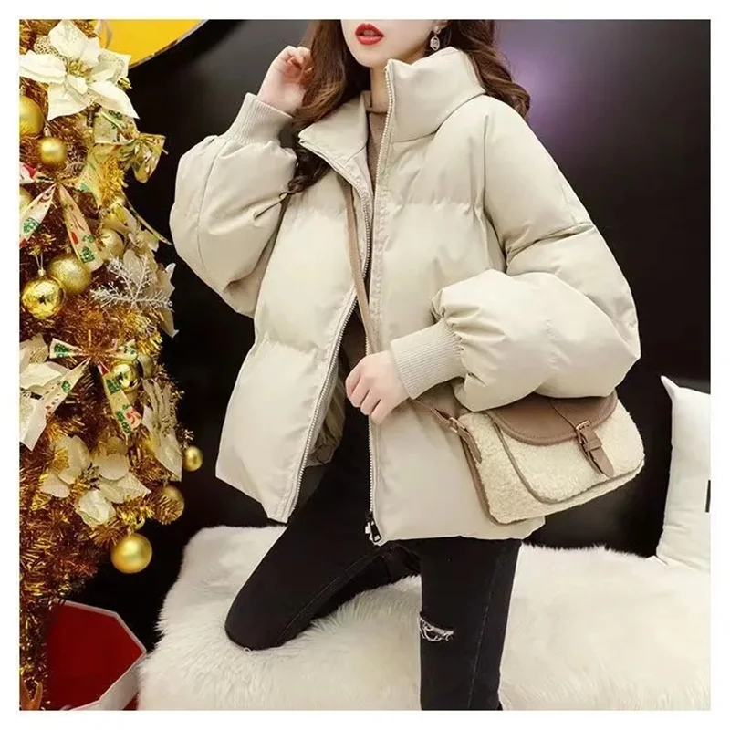 2024 New Women Solid Loose Puffer Jacket Winter Korean Chic Oversized ThickenedWarm Parkas Female Coat Lady Padded Coat