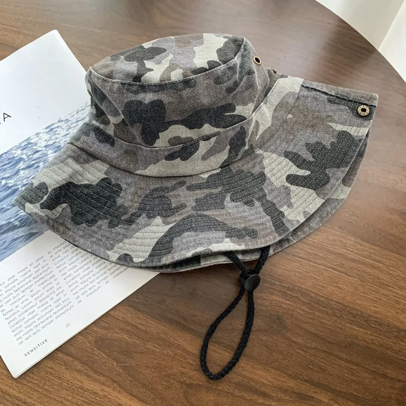Neuer amerikanischer Camouflage-Fischerhut mit großer Krempe für Herren und Damen – ideal für Frühling und Sommer, Outdoor, Wandern, Camping, Sonnenschutz – Detail 5