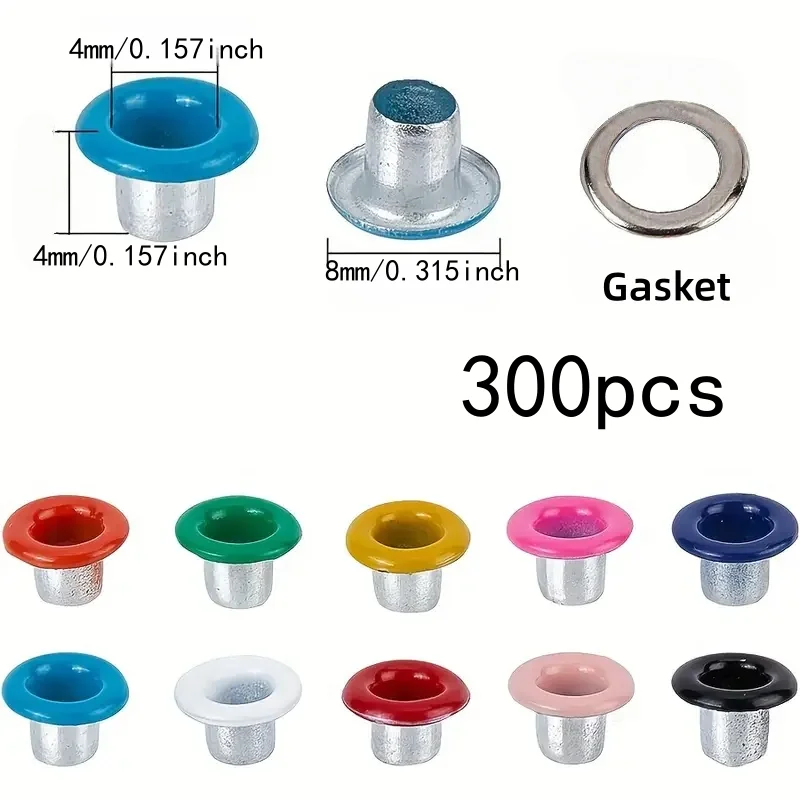 300Sets 4mm Mixed Stainless Steel Eyelet Kit, Rustproof, for Shoes, Bags, Leather, Fabric, Rivets, Crafts