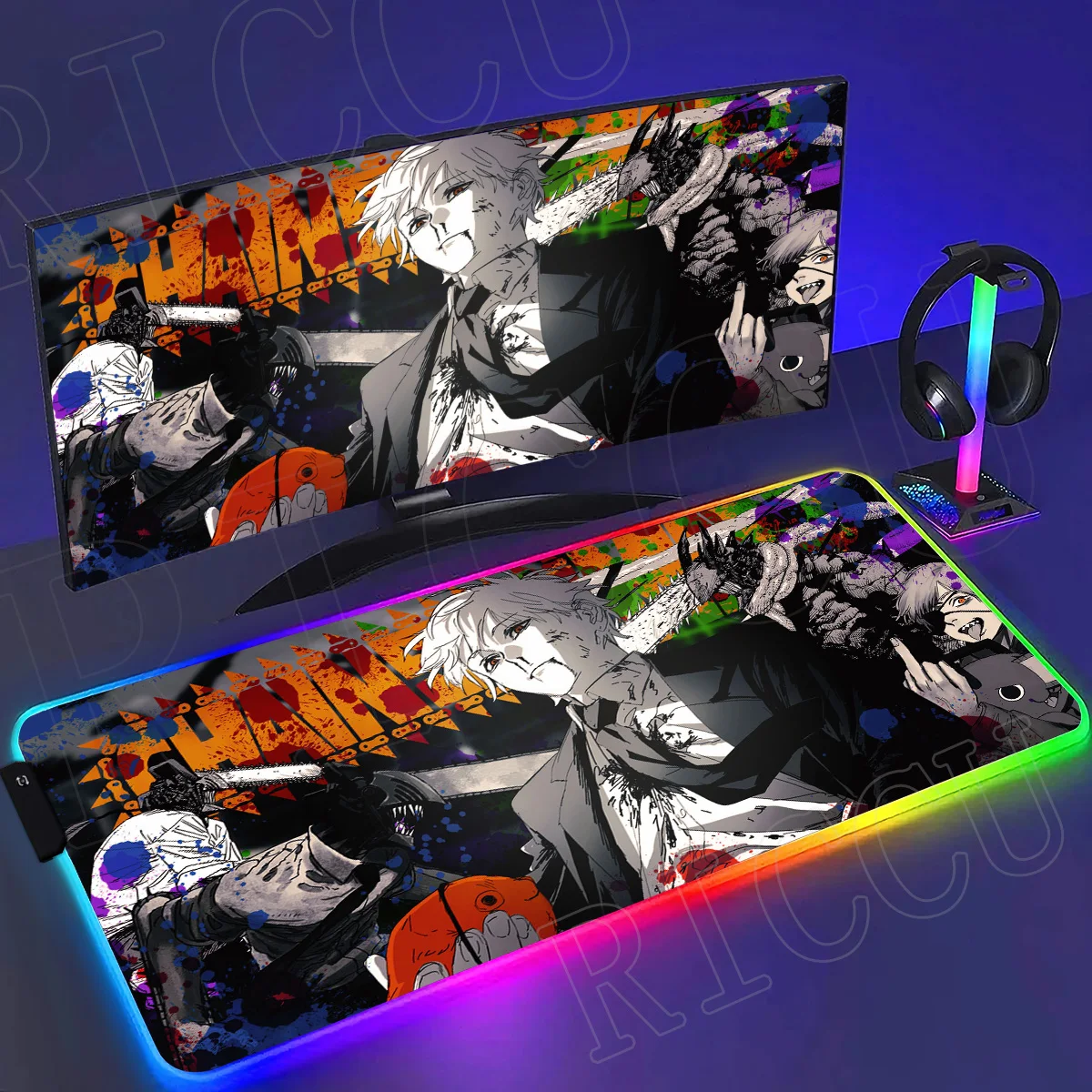 

RGB Comic Chainsaw Man XXL светодиодный коврик для мыши Anime Reze Gamer Makima игровые аксессуары 400x900 мм большой коврик для клавиатуры и настольного компьютера