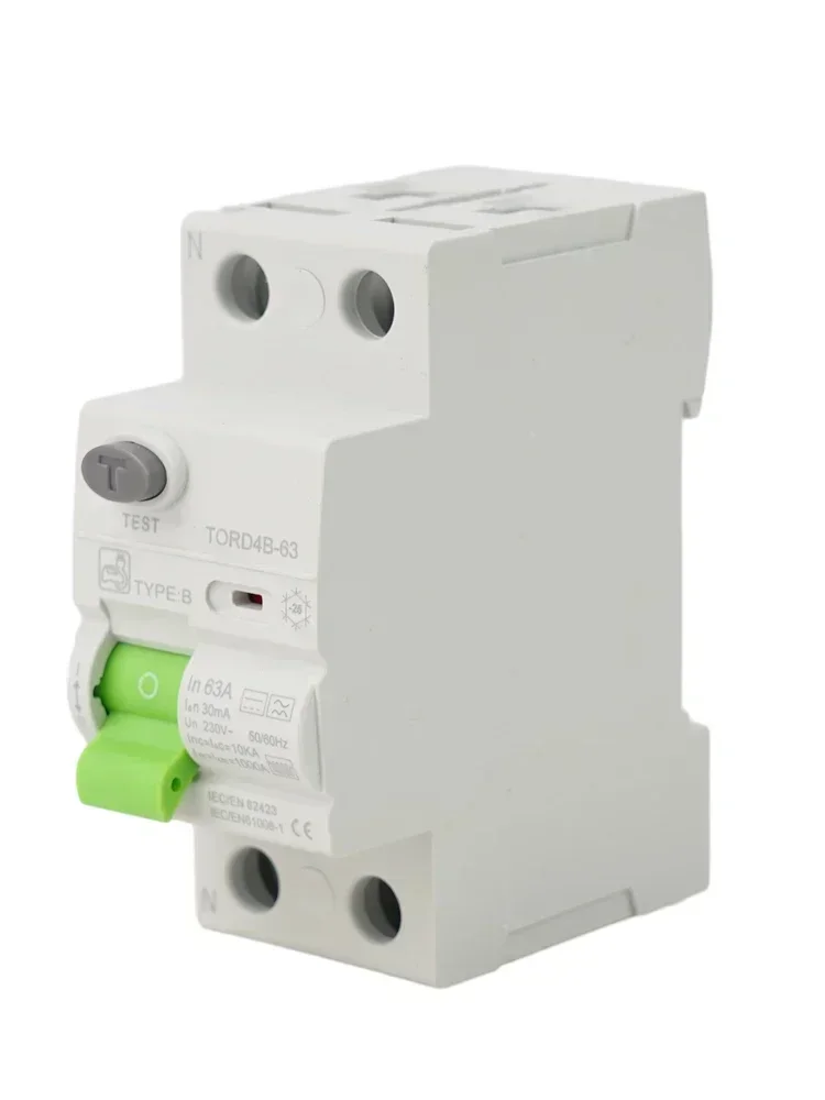 2P Type B Circuit Breaker 63A 30mA RCD RCCB with 6KA Breaking Capacity Compatible with Electric Vehicle Charging Systems