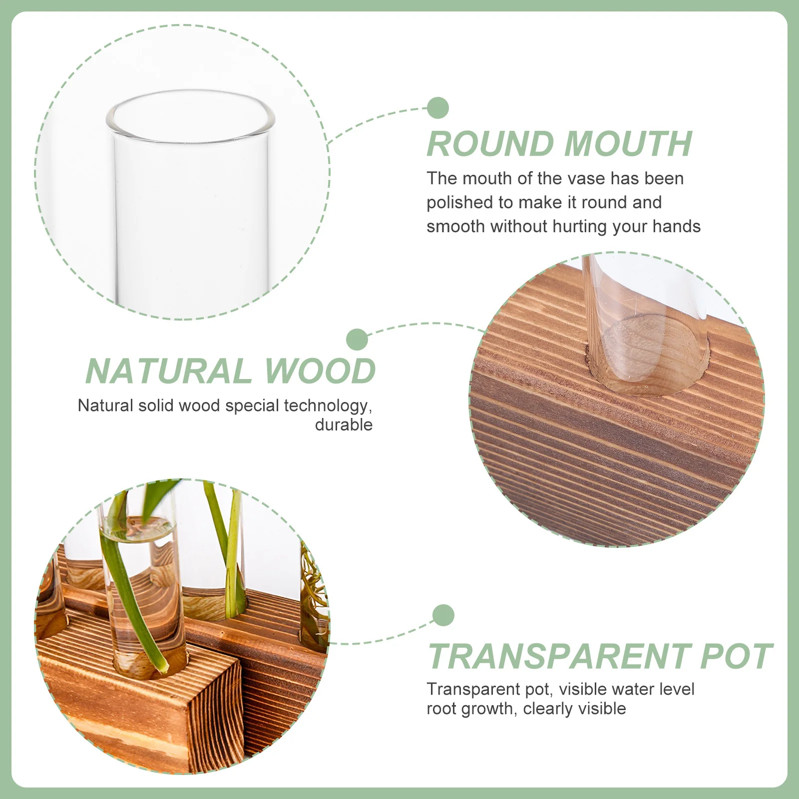 

1 Set Water Propagation Vase Transparent Glass Hydroponic Planter With Wooden Stand For Indoor Plants Tabletop Decor Desktop