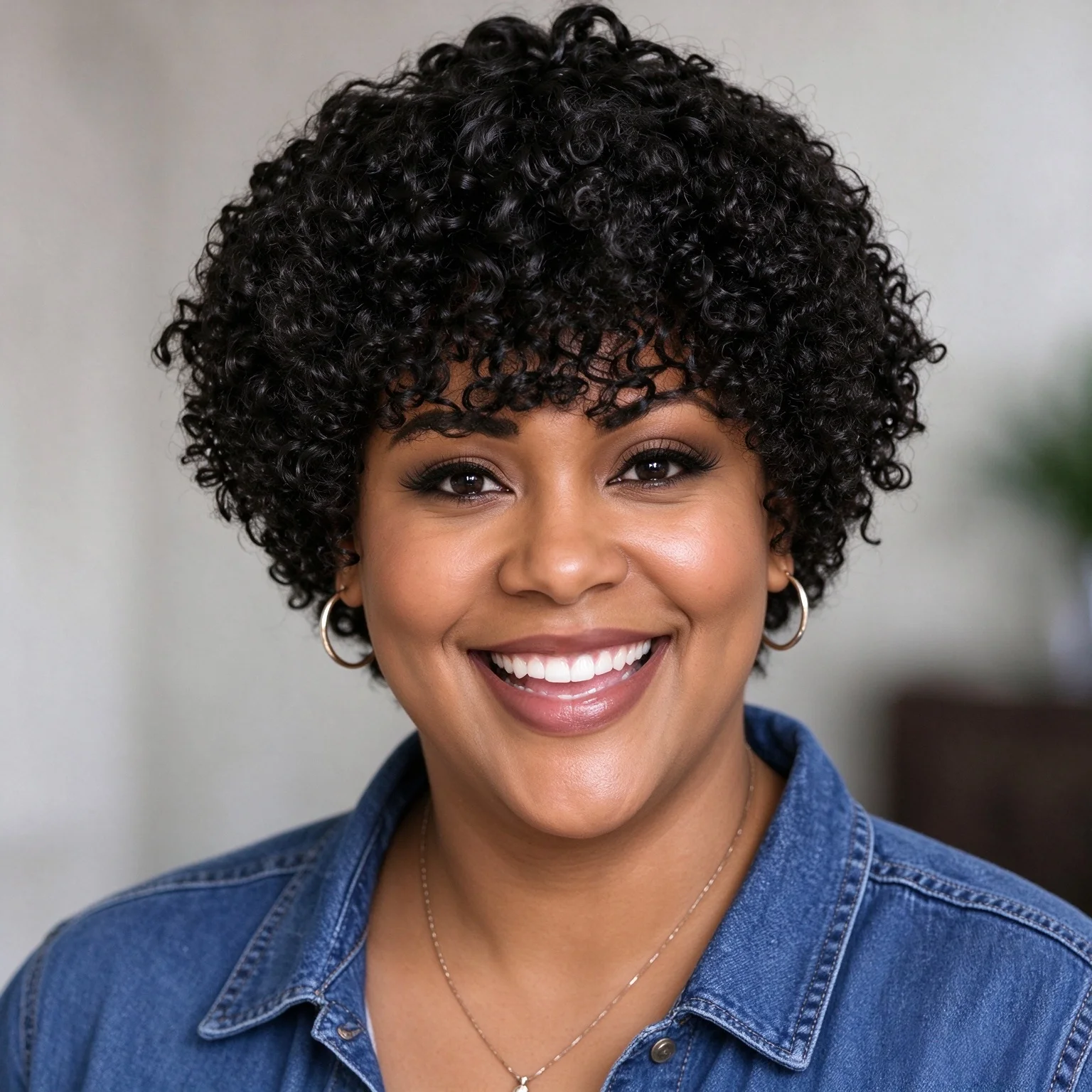 Black Short Kinky Curly Wig With Bangs For Women Synthetic Hair Wig Heat Resistant Fiber Full Wig Natural Looking Daily Wear
