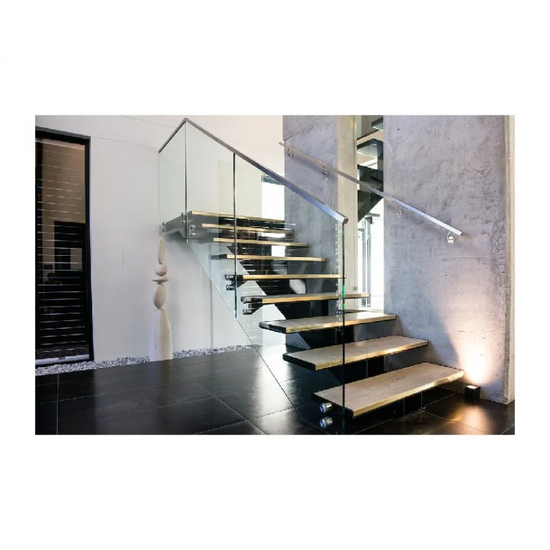 custom.Interior Straight Staircase with Steel Beam  Customized  Mono Stringer Floating Stairs with Railing