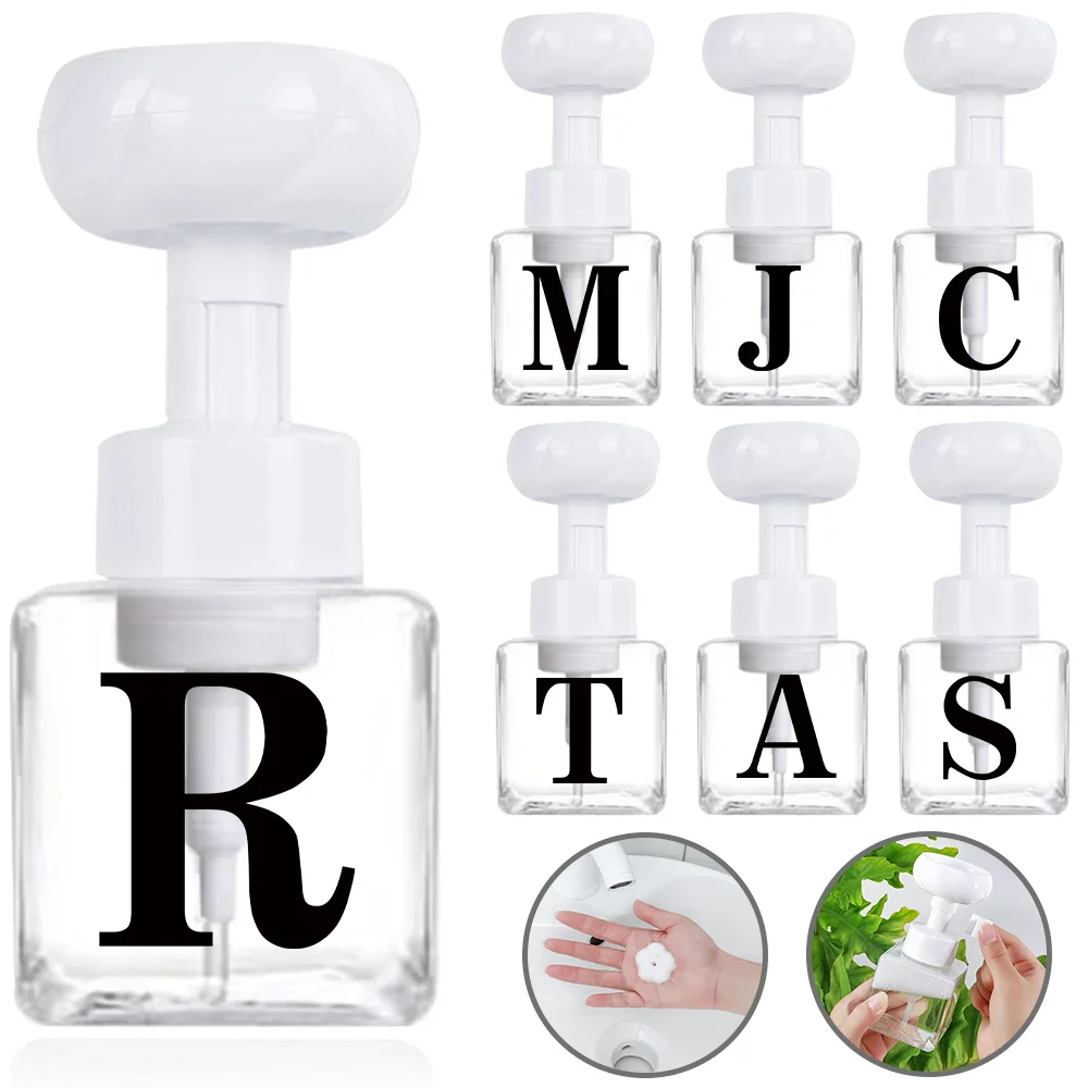 

Four Party Foam Bottle Countertop Soap Organzier Large Capacity Flower Shape Refillable Pump Soap Dispenser Black Letter Pattern